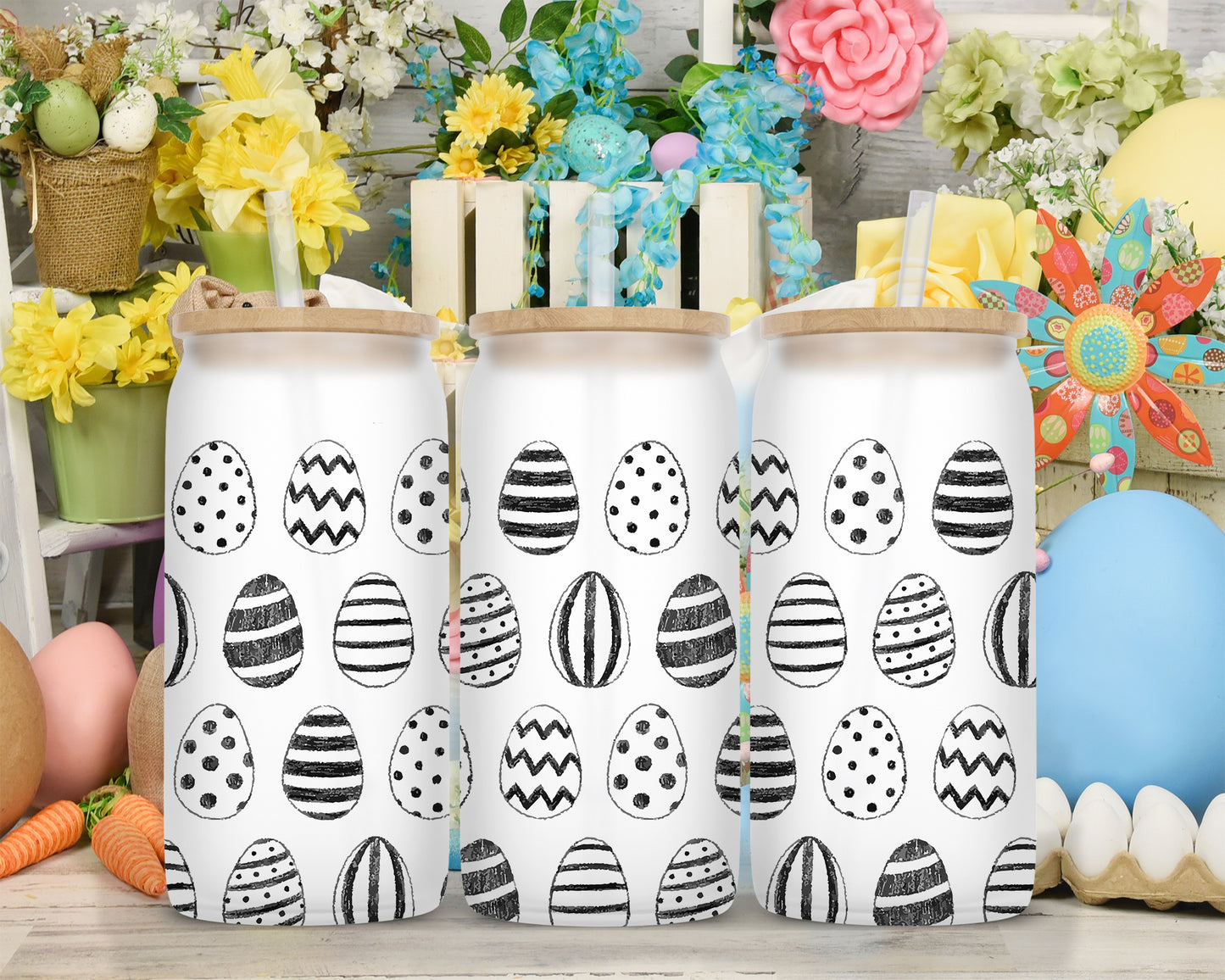 Drinkware | Easter Frosted Libby Glass | Hand Drawn Easter Eggs