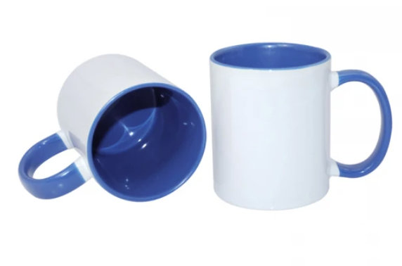 Taza de café de cerámica - Blanco/Azul claro