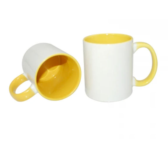 Taza de café de cerámica - Blanco/Amarillo