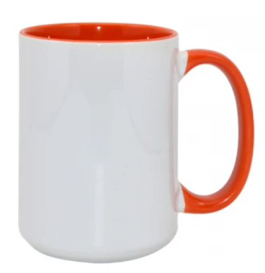 Taza de café de cerámica - Blanco/Naranja