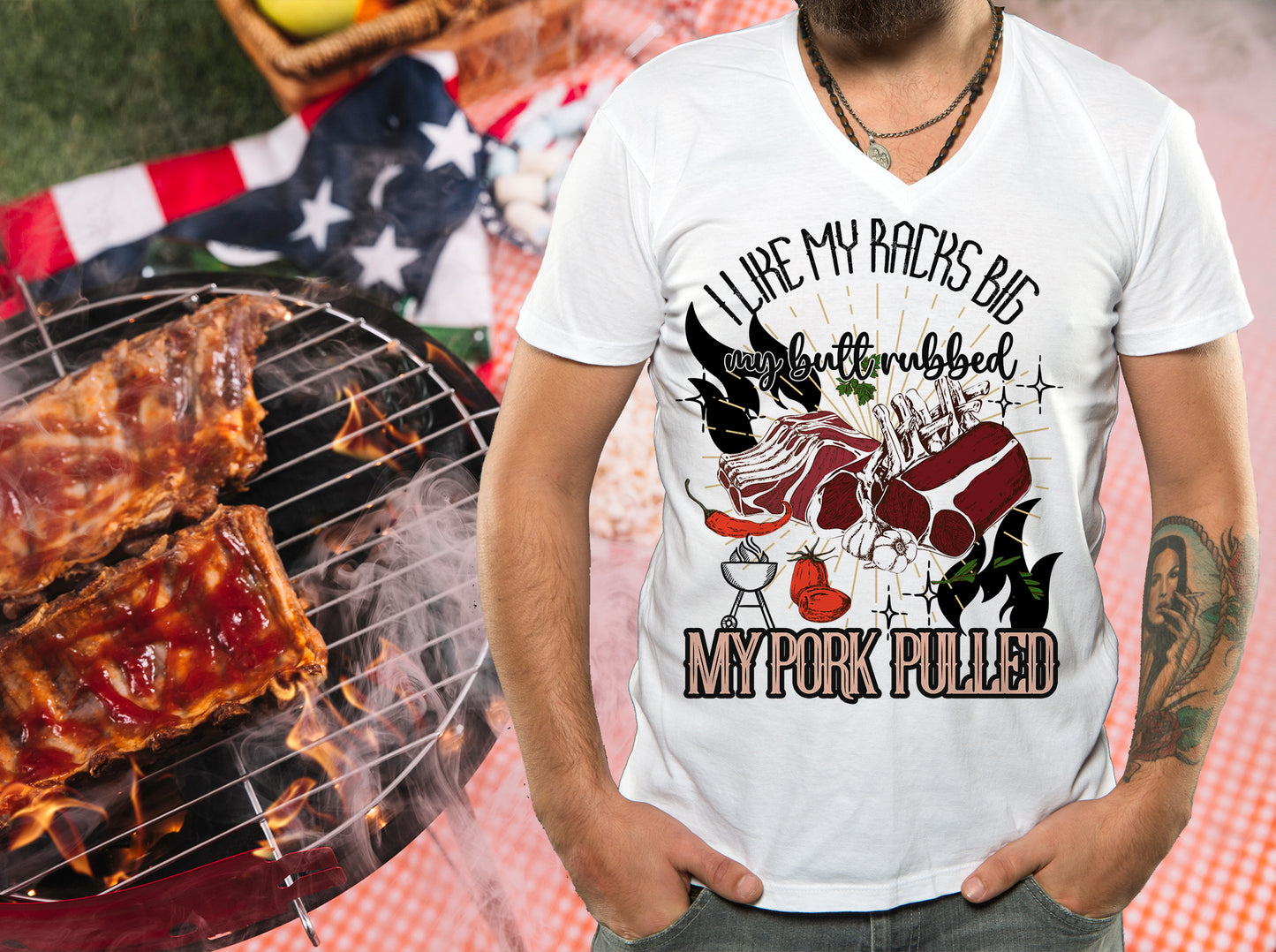 I Like My Racks Big, My Butt Rubbed, & My Pork Pulled T-Shirt