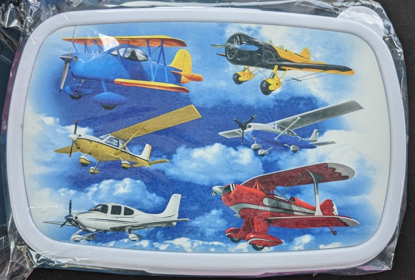 Plastic Lunch Container: Blue with Planes